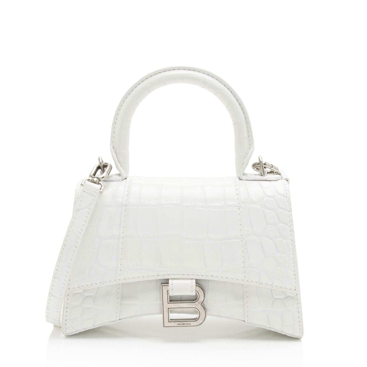 Luxury Balenciaga Trending 2025 Shiny Croc Embossed Calfskin Hourglass XS Top Handle (SHF-phP4Bs)