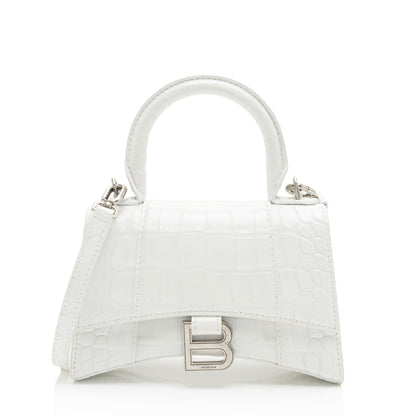 Luxury Balenciaga Trending 2025 Shiny Croc Embossed Calfskin Hourglass XS Top Handle (SHF-phP4Bs)