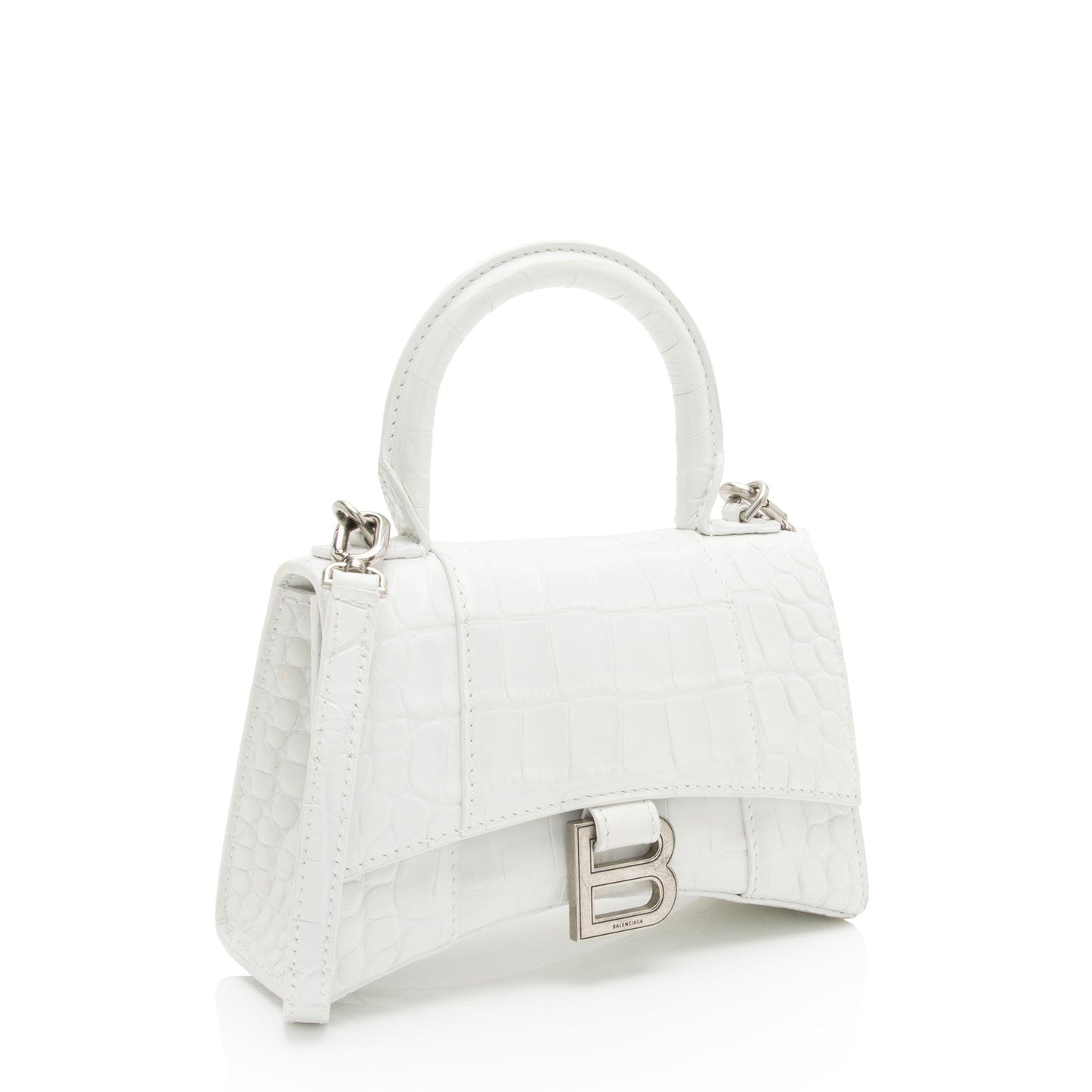 Luxury Balenciaga Trending 2025 Shiny Croc Embossed Calfskin Hourglass XS Top Handle (SHF-phP4Bs)