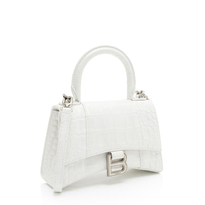 Luxury Balenciaga Trending 2025 Shiny Croc Embossed Calfskin Hourglass XS Top Handle (SHF-phP4Bs)