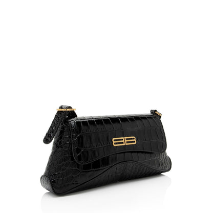 Luxury Balenciaga Trending 2025 Shiny Croc Embossed Calfskin XX Small Flap Bag (SHF-HmNLTl)
