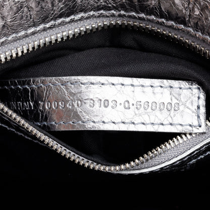 Balenciaga Silver Metallic Arena Leather Crystal Neo Cagole XS City Bag