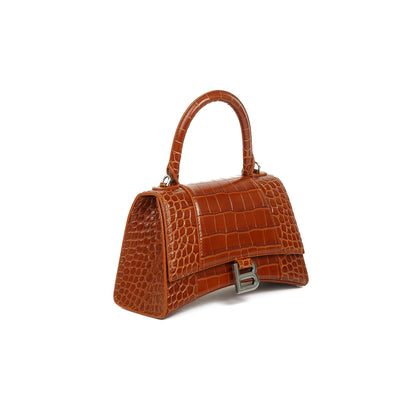 Balenciaga Small Brown Croc-Embossed Hourglass Top Handle Bag