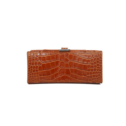 Balenciaga Small Brown Croc-Embossed Hourglass Top Handle Bag
