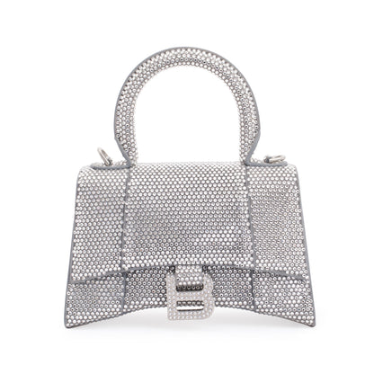 Balenciaga Suede Rhinestone Hourglass XS Top Handle Bag