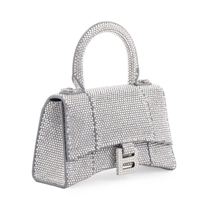Balenciaga Suede Rhinestone Hourglass XS Top Handle Bag