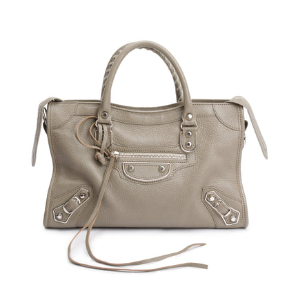 Balenciaga Taupe Chevre Leather Small Metallic Edge City Bag
