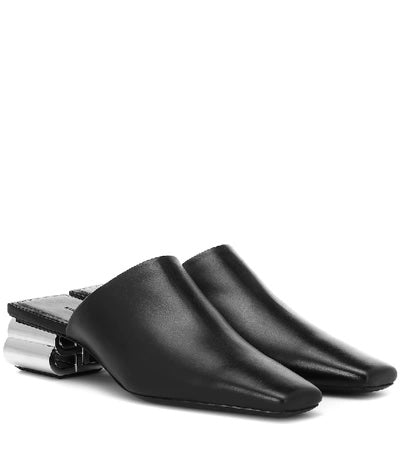 BALENCIAGA TYPO CHROME HEEL LEATHER MULES