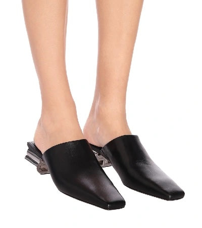 BALENCIAGA TYPO CHROME HEEL LEATHER MULES