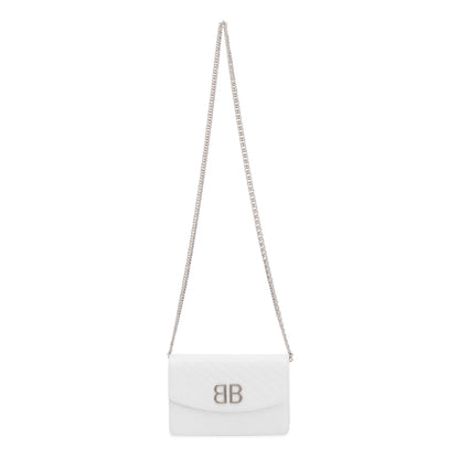 Balenciaga White Calfskin Leather BB Wallet on Chain
