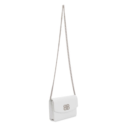 Balenciaga White Calfskin Leather BB Wallet on Chain