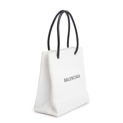 Balenciaga White Calfskin Leather XXS Logo Leather Shopping Tote