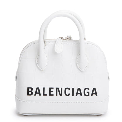 Balenciaga White Croc-Embossed Calfskin Leather XXS Ville Top Handle Bag