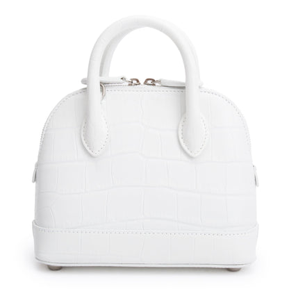 Balenciaga White Croc-Embossed Calfskin Leather XXS Ville Top Handle Bag
