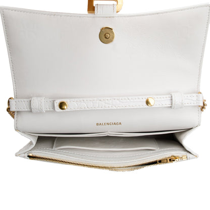Balenciaga White Croc Embossed Hourglass Wallet on Chain