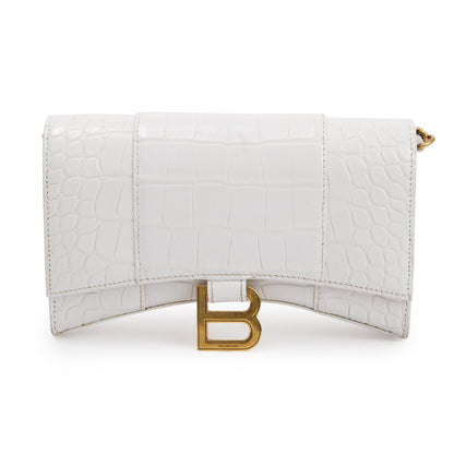 Balenciaga White Croc Embossed Hourglass Wallet on Chain