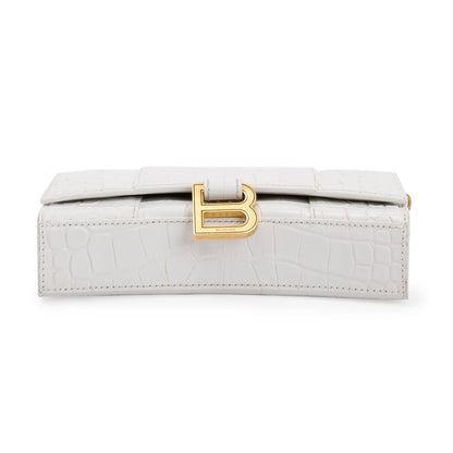 Balenciaga White Croc Embossed Hourglass Wallet on Chain