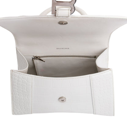 Balenciaga White Croc Embossed Leather Small Hourglass Top Handle Bag