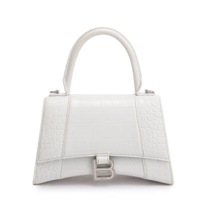 Balenciaga White Croc Embossed Leather Small Hourglass Top Handle Bag