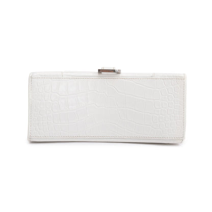 Balenciaga White Croc Embossed Leather Small Hourglass Top Handle Bag