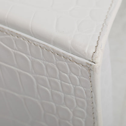 Balenciaga White Croc Embossed Leather Small Hourglass Top Handle Bag