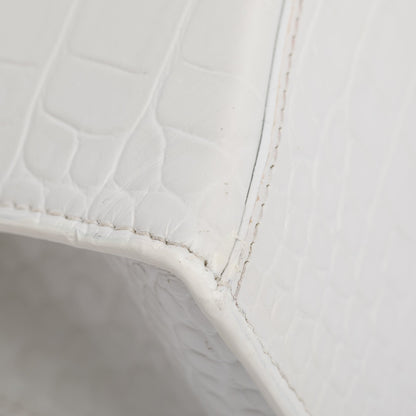 Balenciaga White Croc Embossed Leather Small Hourglass Top Handle Bag