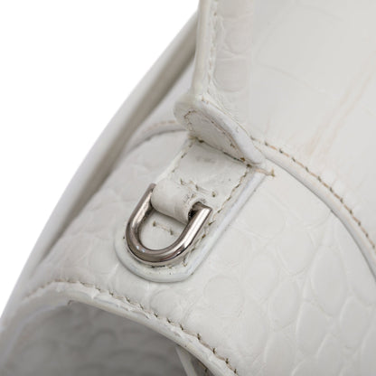 Balenciaga White Croc Embossed Leather Small Hourglass Top Handle Bag