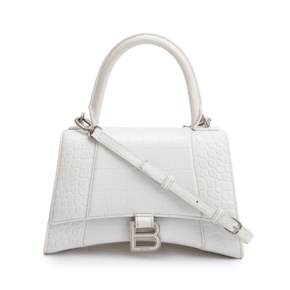Balenciaga White Croc Embossed Leather Small Hourglass Top Handle Bag