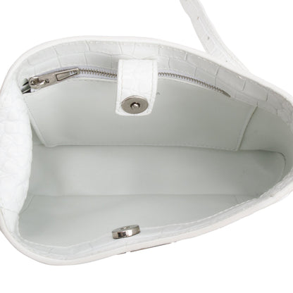Balenciaga White Croc-Embossed Leather Xx Small Hobo Bag
