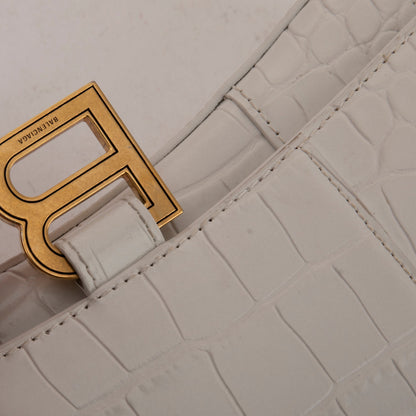 Balenciaga White Crocodile Embossed Hourglass Wallet on Chain