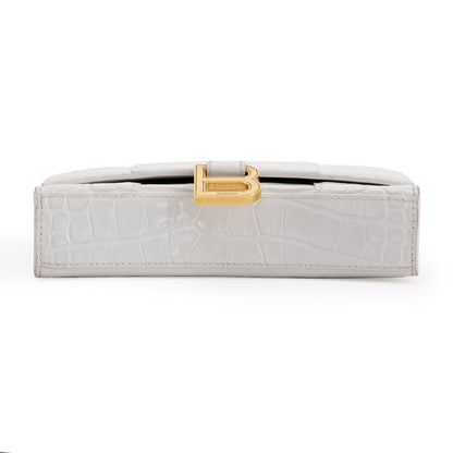 Balenciaga White Crocodile Embossed Hourglass Wallet on Chain