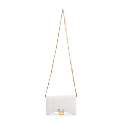 Balenciaga White Crocodile Embossed Hourglass Wallet on Chain