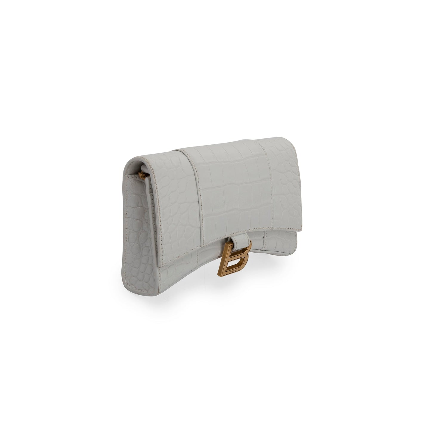 Balenciaga White Crocodile Embossed Hourglass Wallet on Chain