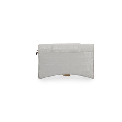 Balenciaga White Crocodile Embossed Hourglass Wallet on Chain