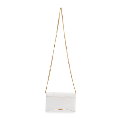 Balenciaga White Crocodile Embossed Hourglass Wallet on Chain