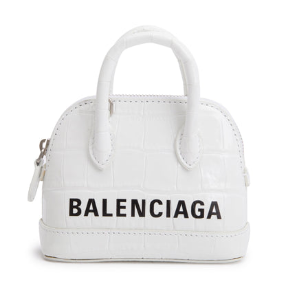 Balenciaga White Crocodile Embossed Ville Mini Top Handle Bag
