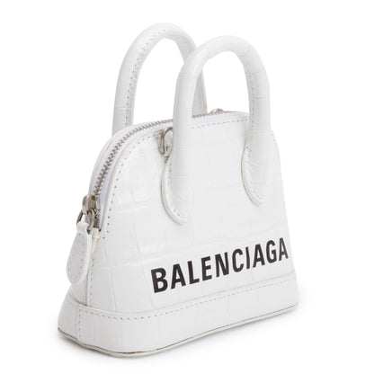 Balenciaga White Crocodile Embossed Ville Mini Top Handle Bag