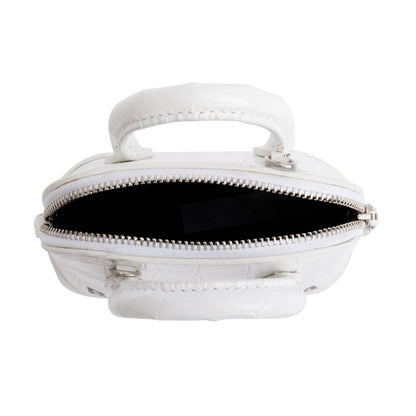 Balenciaga White Crocodile Embossed Ville Mini Top Handle Bag