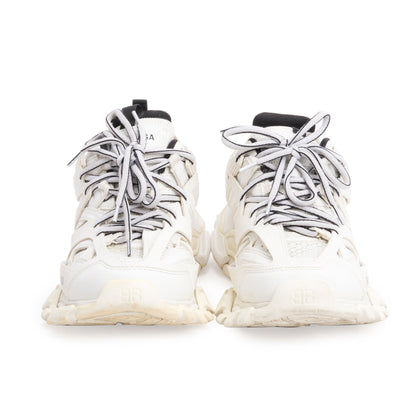 Balenciaga White Leather Fabric Mesh Track Sneakers, Size 38