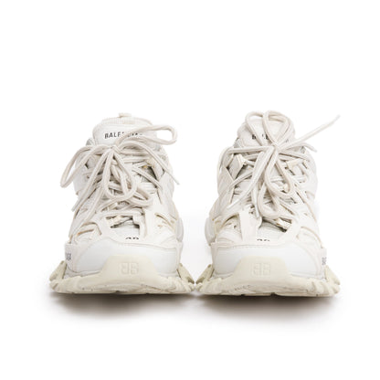 Balenciaga White Leather Fabric Mesh Track Sneakers, Size 38