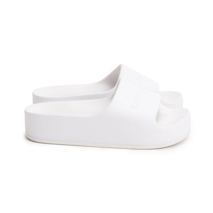 Balenciaga White Rubber Printed Logo Platform Slides, Size 40