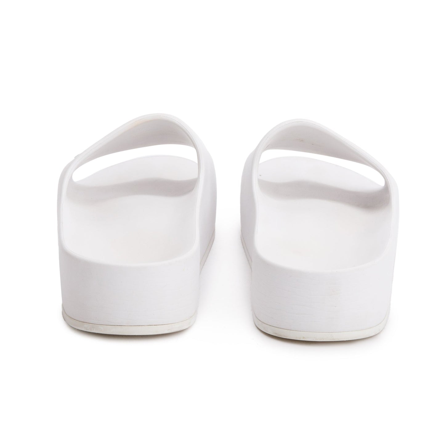 Balenciaga White Rubber Printed Logo Platform Slides, Size 40