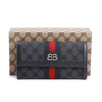 Balenciaga X Gucci The Hacker Project Black GG Canvas Web Continental Wallet