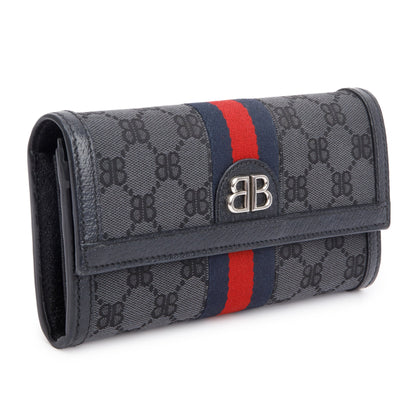 Balenciaga X Gucci The Hacker Project Black GG Canvas Web Continental Wallet