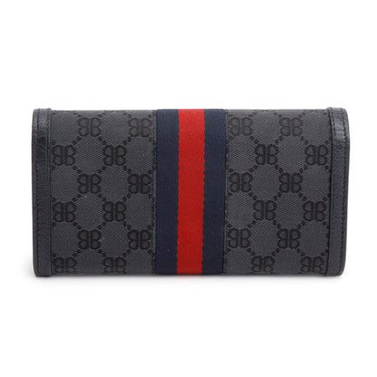 Balenciaga X Gucci The Hacker Project Black GG Canvas Web Continental Wallet