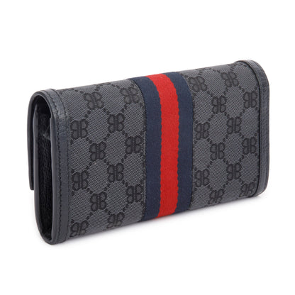 Balenciaga X Gucci The Hacker Project Black GG Canvas Web Continental Wallet