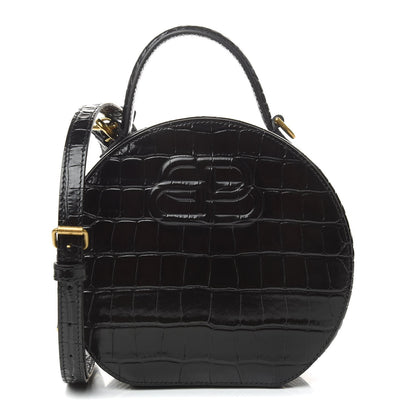 BALENCIAGA XS Embossed Croc Vanity Round Bag