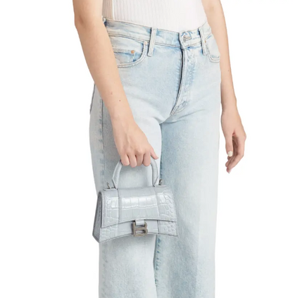 BALENCIAGA XS HOURGLASS CROC EMBOSSED LEATHER TOP HANDLE BAG