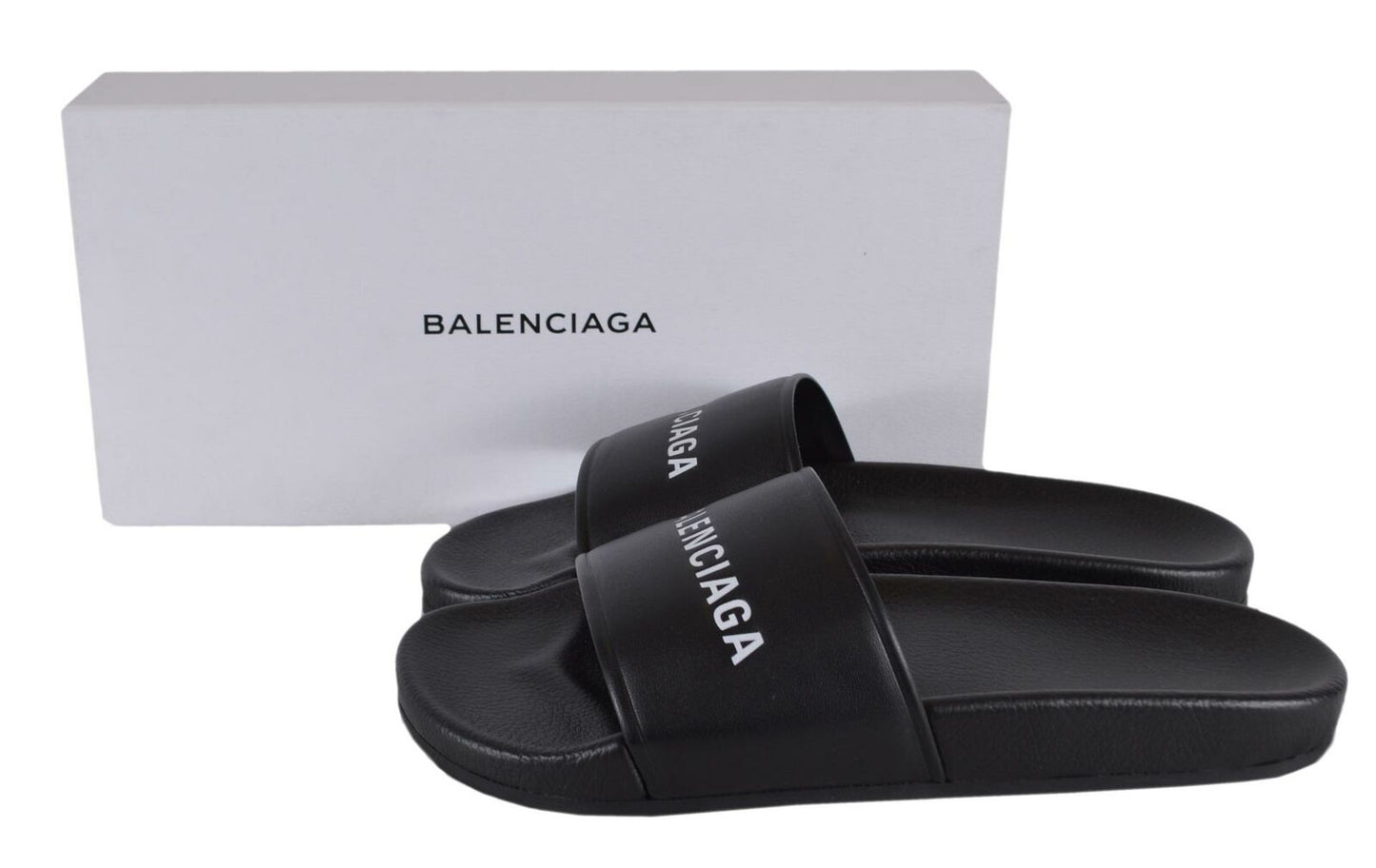 BALENCIAGA PRINTED LOGO RUBBER POOL SLIDES