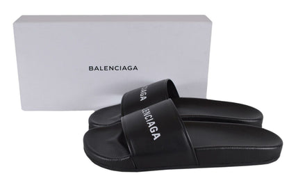 BALENCIAGA PRINTED LOGO RUBBER POOL SLIDES